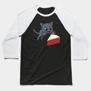 Russian Blue Cat excited to eat Red Velvet Cake Baseball T-Shirt